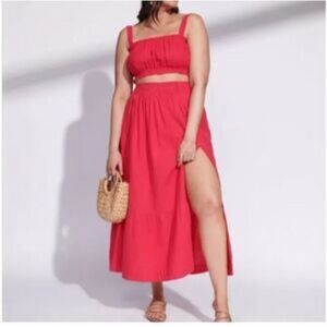 BNWT Abercrombie & Fitch Hot Pink Coral Linen Blend Maxi Skirt XXL Coastal Girly